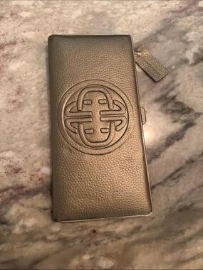 Kate Landry Metallic Gold Embossed Leather Clutch
